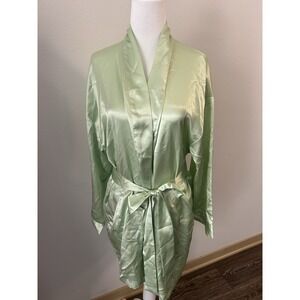 VTG Victoria's Secret Light Green Satin Robe Y2K 2005 Spring Coquette Feminine